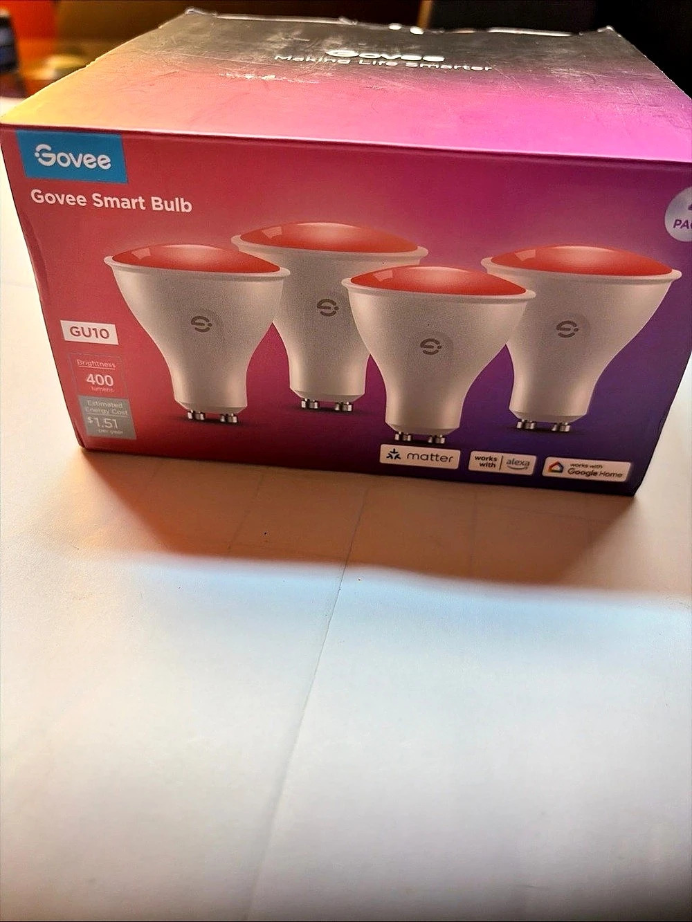 Govee GU10 Smart Bulb, MR16 LED Bulbs, 400LM, 4 Pack, GU10 Base